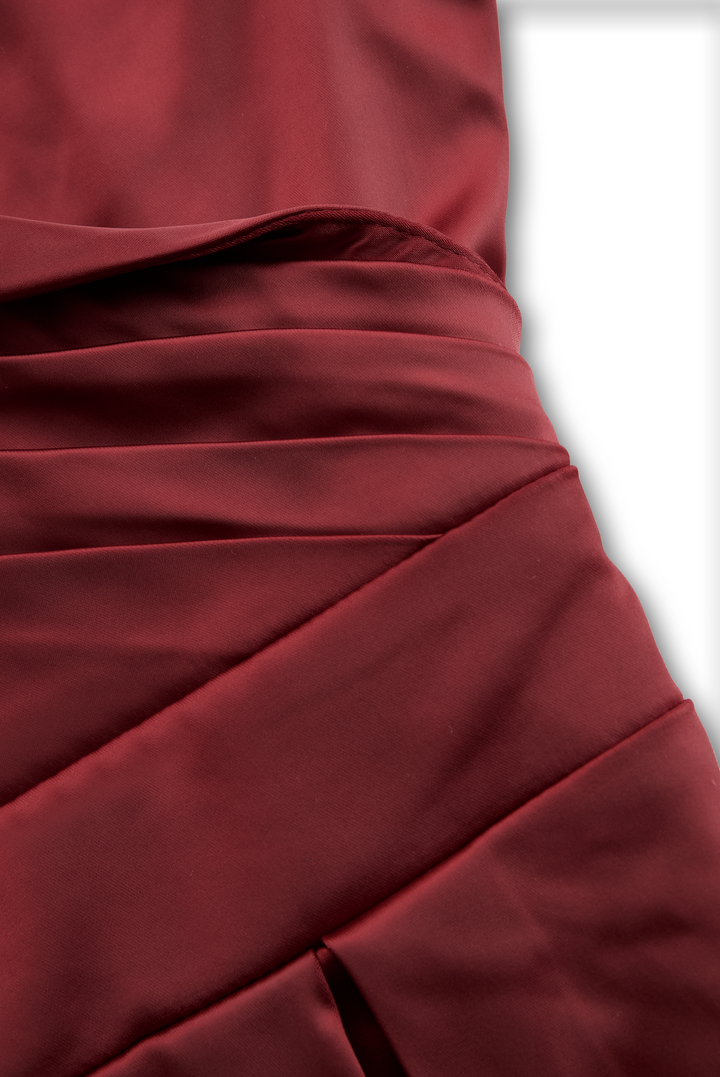 Vintage-Inspired Satin Midi Dress With Draped Collar HWT