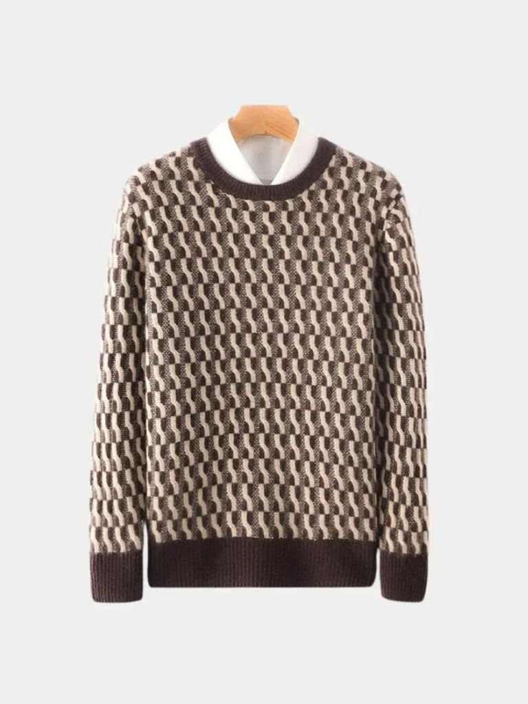 100% Wool Geometric Crew Neck Pullover Sweater - Casa  Laro CASA LARO
