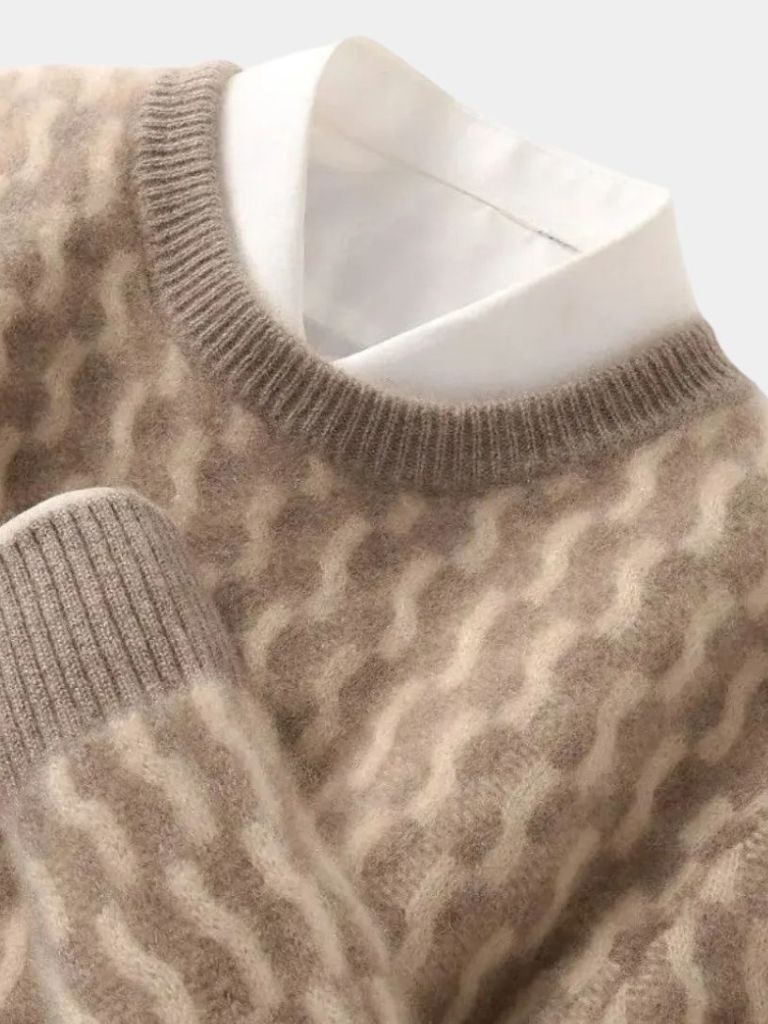 100% Wool Geometric Crew Neck Pullover Sweater - Casa  Laro CASA LARO