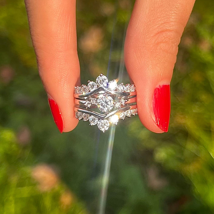 Elegant Round Cut Insert Bridal Set For Women In Sterling Silver Shine of Diamond