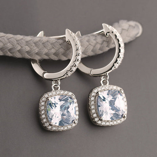 Birthstone Cushion Cut Halo Sterling Silver Drop Earrings Shineofdiamond