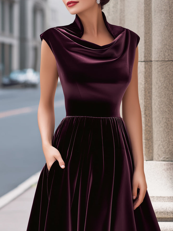 Velvet Cowl-Neck Sleeveless A-Line Evening Gown MLZ