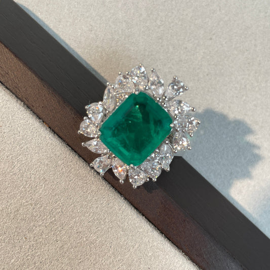 Emerald Green Halo Sterling Silver Engagement Ring Shineofdiamond