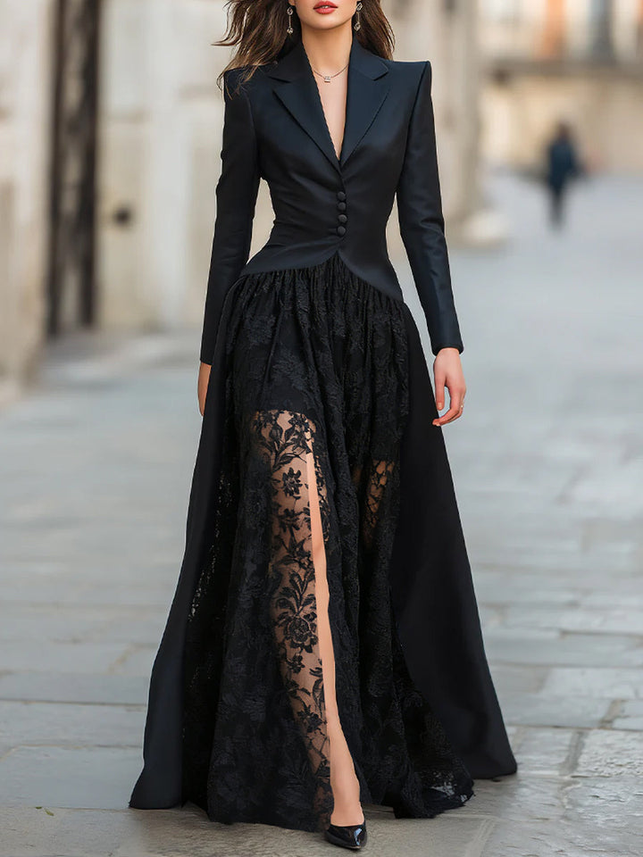 Elegant Tailored Blazer Panel Lace Gown Set HWT