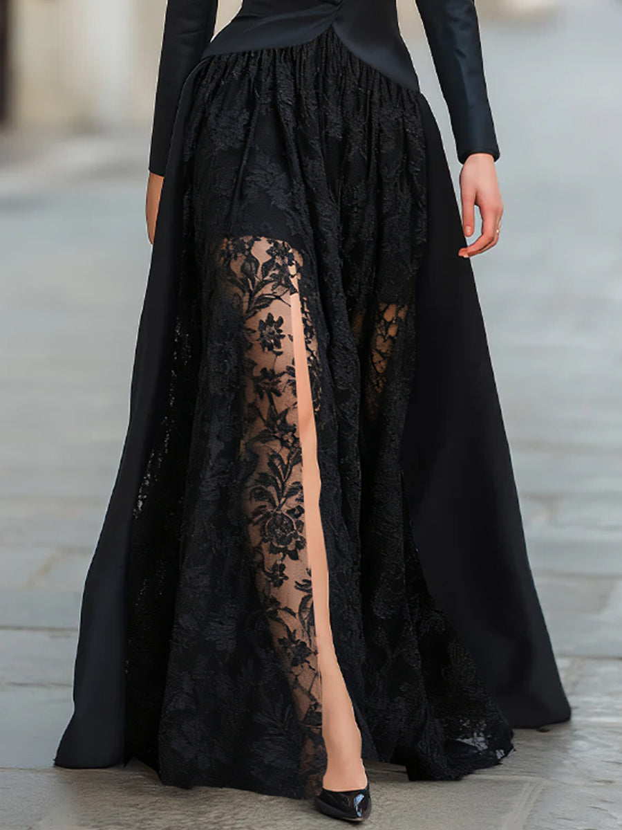 Elegant Tailored Blazer Panel Lace Gown Set HWT