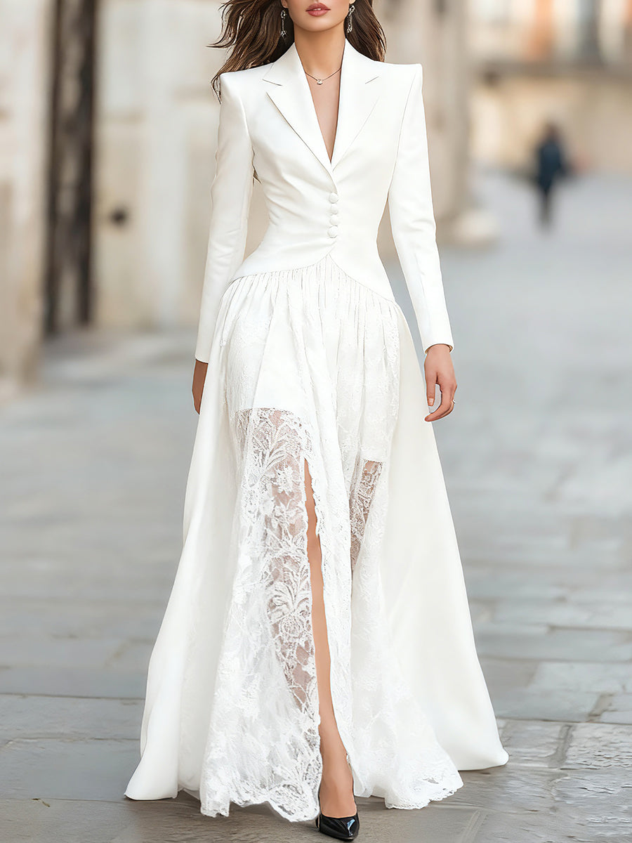 Elegant Tailored Blazer Panel Lace Gown Set HWT