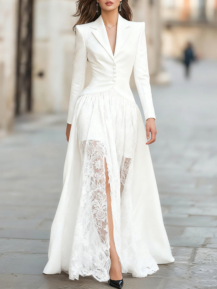Elegant Tailored Blazer Panel Lace Gown Set HWT