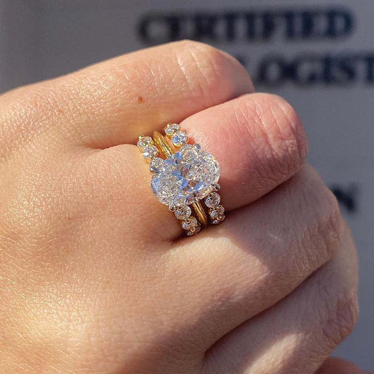 Gorgeous 3pc Golden Tone Oval Cut Wedding Bridal Set shine of diamond