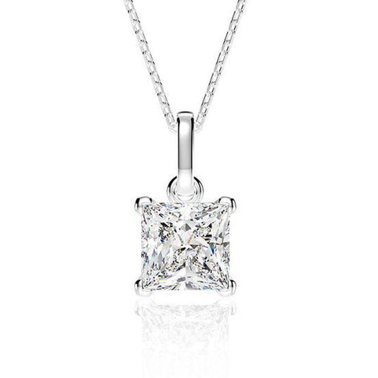 Mossanite Princess Cut Sterling Silver Pendant Necklace Shineofidamond