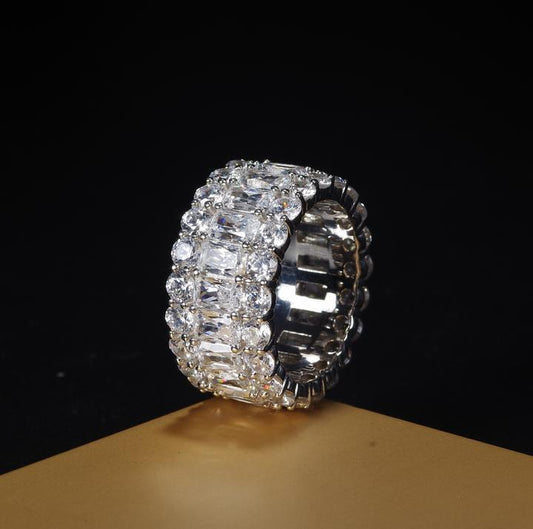 Sterling Silver Gorgeous Tripe Row Wedding Band Shineofdiamond