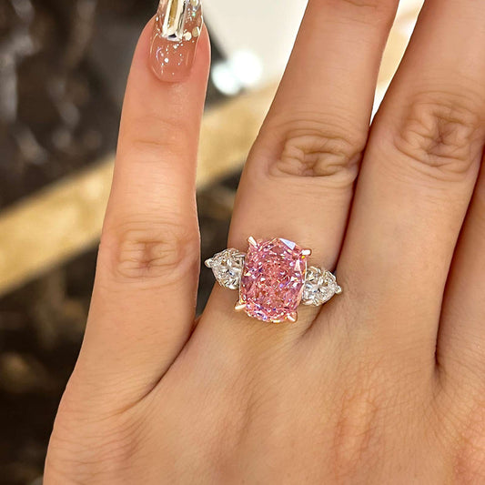 Two Tone Cushion Cut Three Stone Pink Gemstone Sterling Silver Engagement Ring shineofdiamond