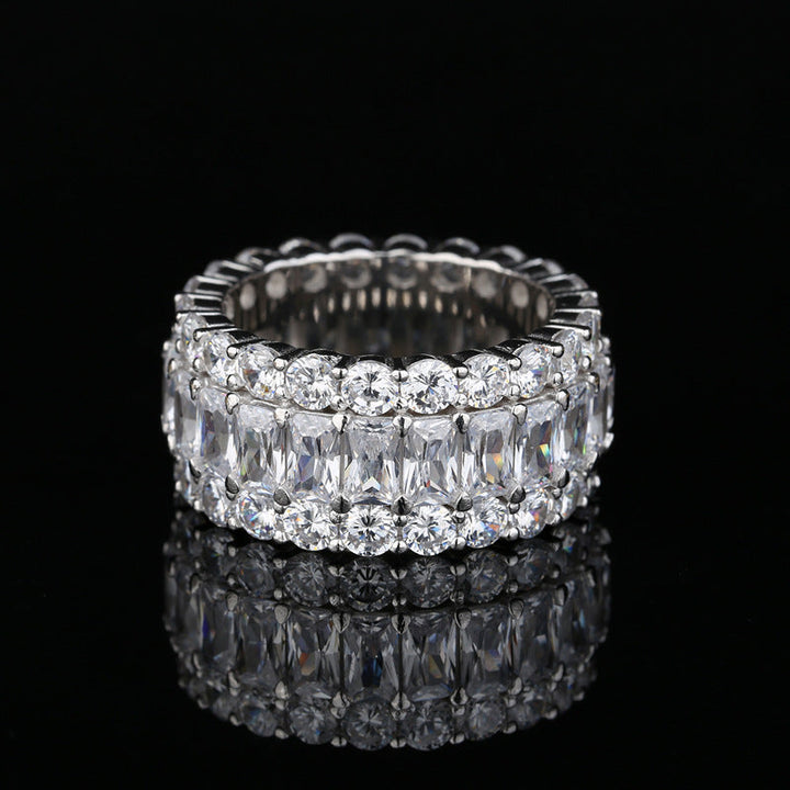 Vintage Eternity Three Row Wedding Band In Sterling Silver shine of diamond