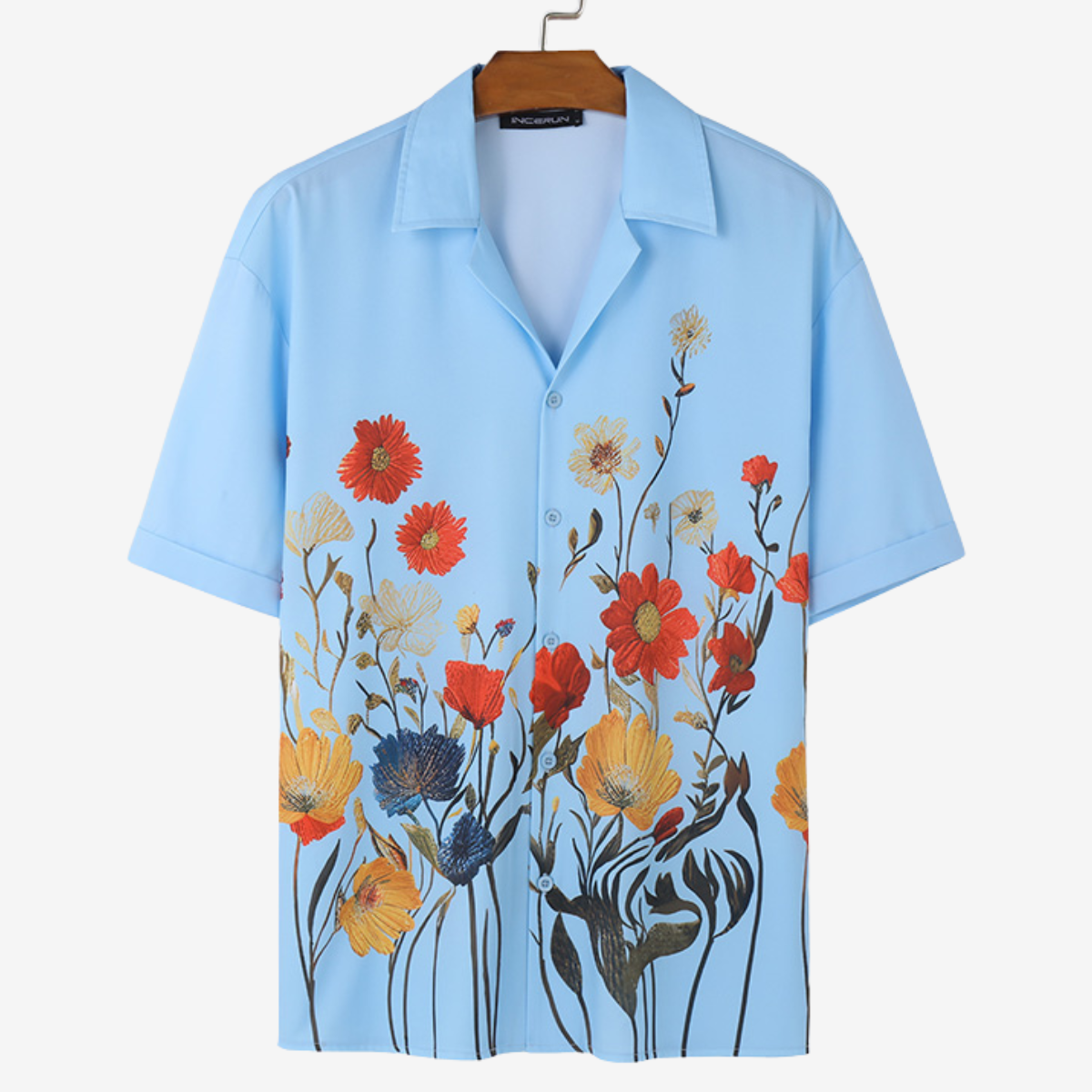 Navy Floral Print Button-Down - Shirt