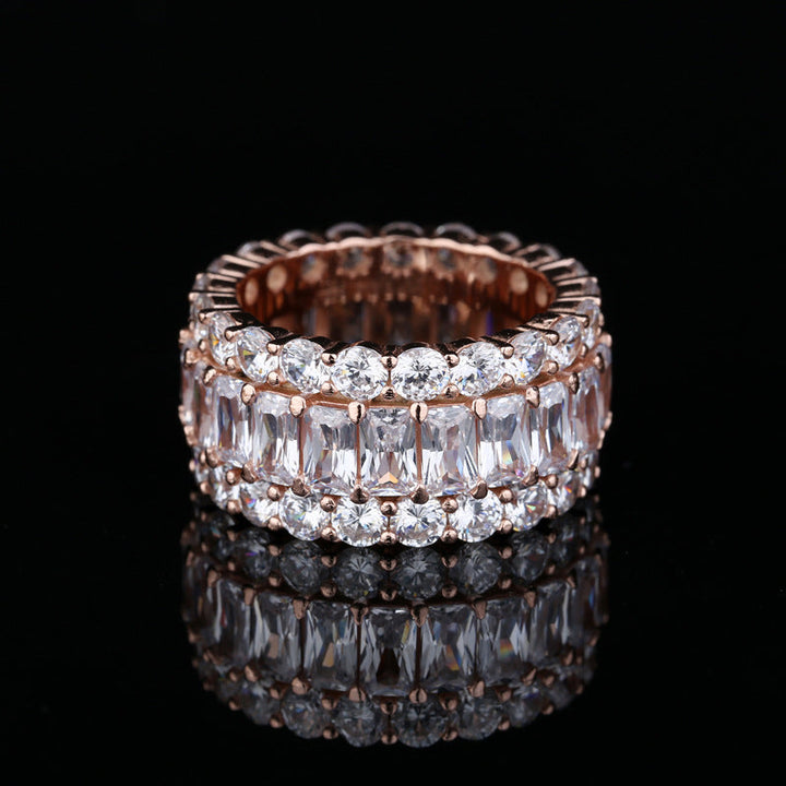 Vintage Eternity Three Row Wedding Band In Sterling Silver shine of diamond