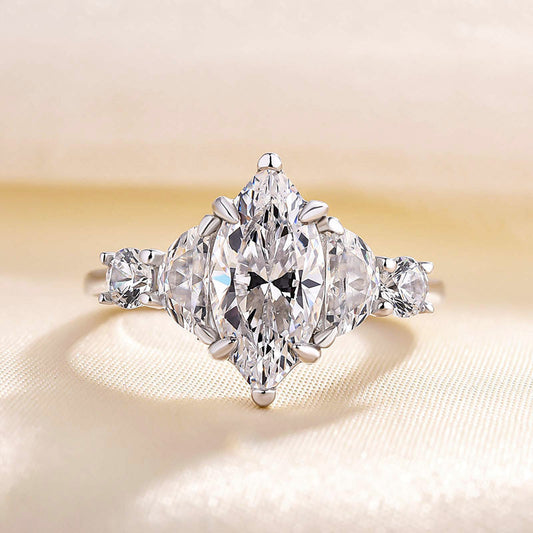 Gorgeous Marquise Cut Three Stone Engagement Ring in Sterling Silver Shineofdiamond