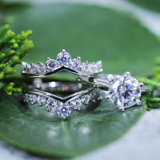 Classic Round Cut Enhancer Wedding Bridal Set In Sterling Silver shine
