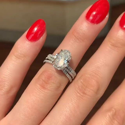 Oval Cut Sterling Silver Bridal Set Shineofidamond
