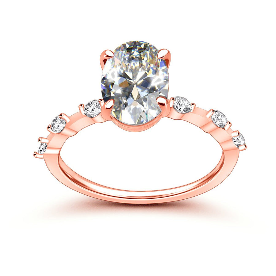 Oval Cut Engagement Ring with Side Stone in Sterling Silver Shineofidamond