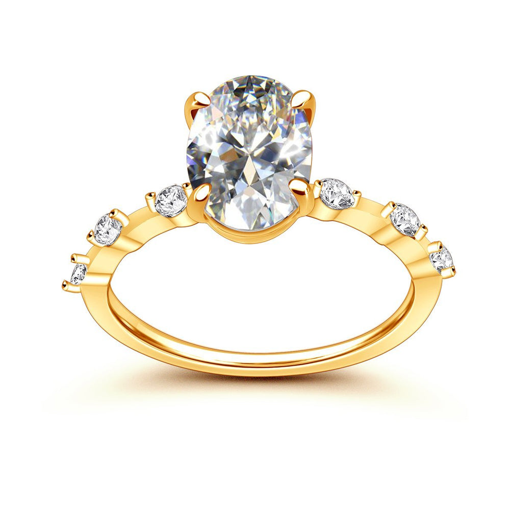 Oval Cut Engagement Ring with Side Stone in Sterling Silver Shineofidamond