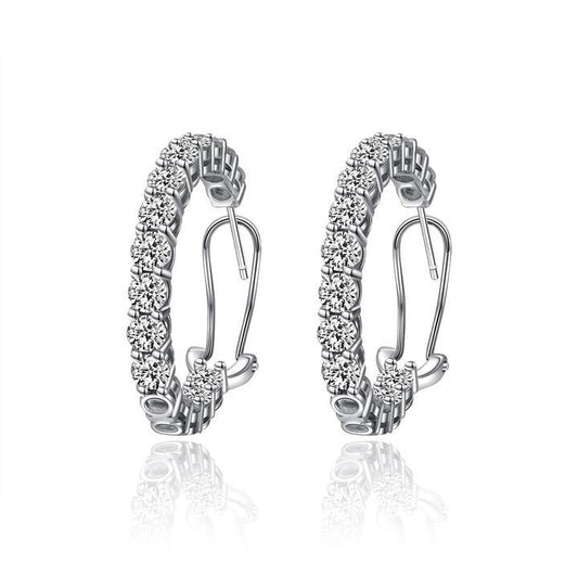 Classic Sterling Silver Round Cut Hoop Earrings Shineofidamond