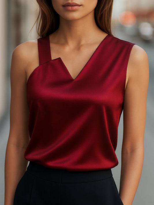 Sleek Asymmetrical Neck Satin Blouse MLZ
