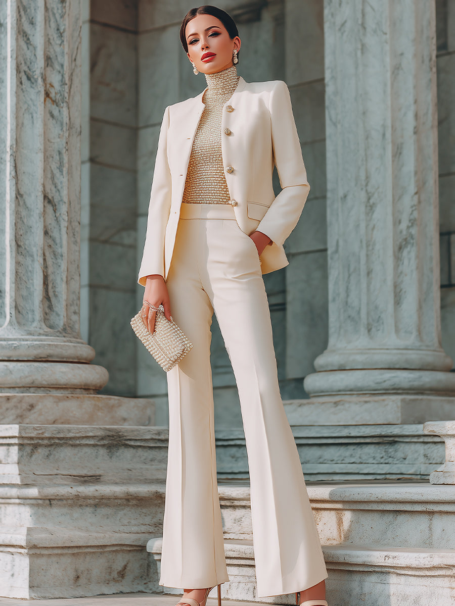 Structured Button-Front Blazer And Tailored Pants Set XYS