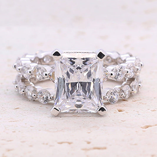 Classic 4.0ct Princess Cut Sterling Silver Engagement Ring Set shine of diamond