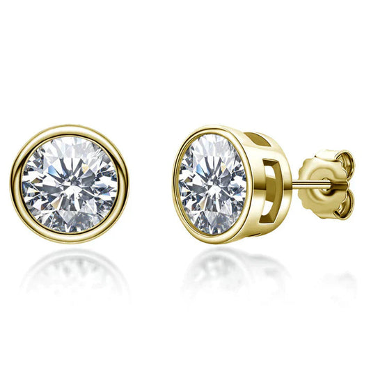 Moissanite  Round Cut Bezel Stud Earrings In Sterling Silver Shineofdiamond