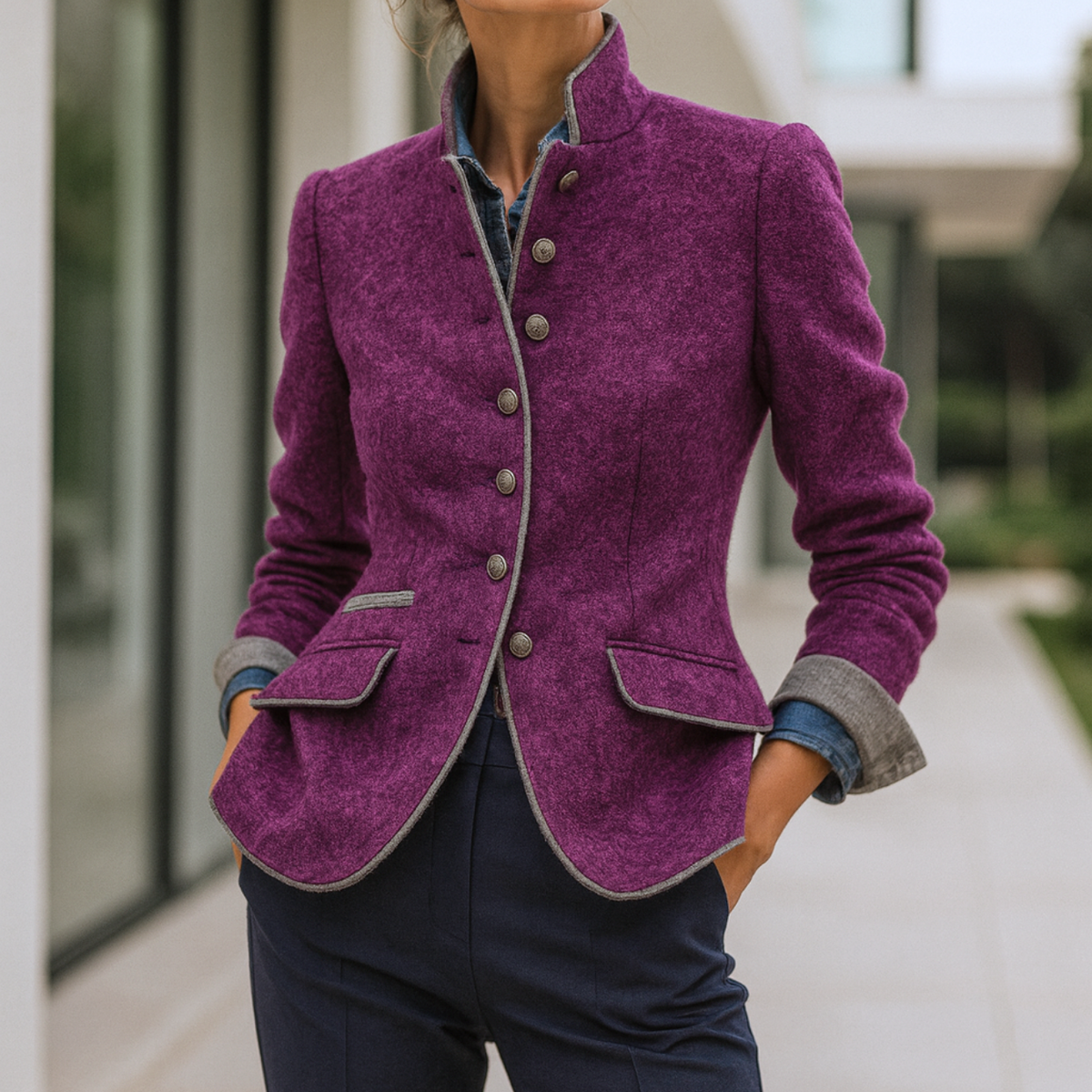 Valerie - Elegant High-Neck Cardigan