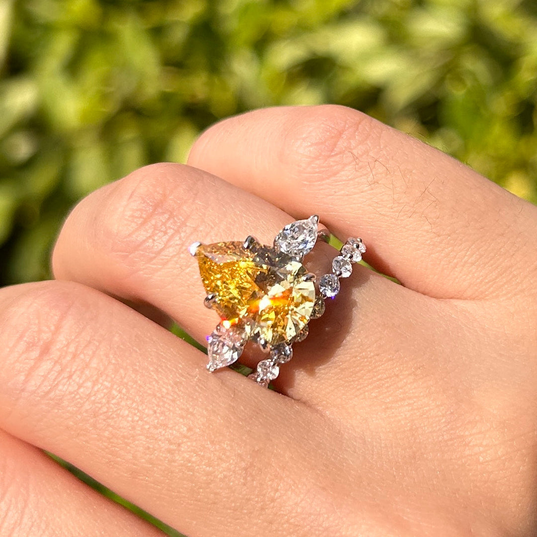 Gorgeous Yellow Pear Cut Sterling Silver Bridal Set Carly Jewelry