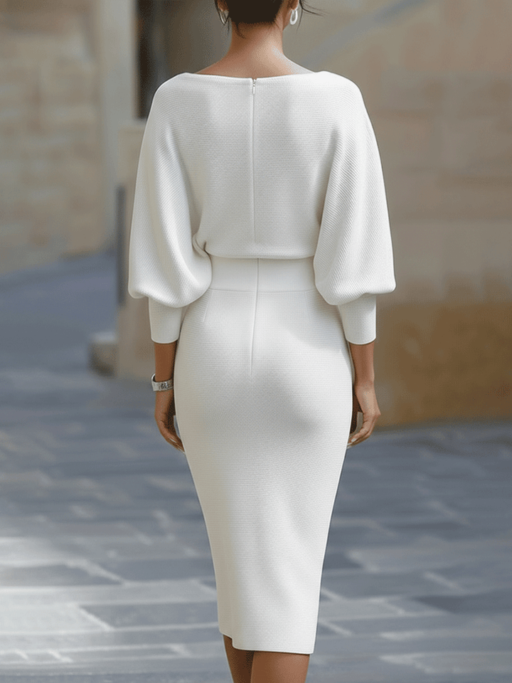 White Draped Batwing Midi Dress XYS