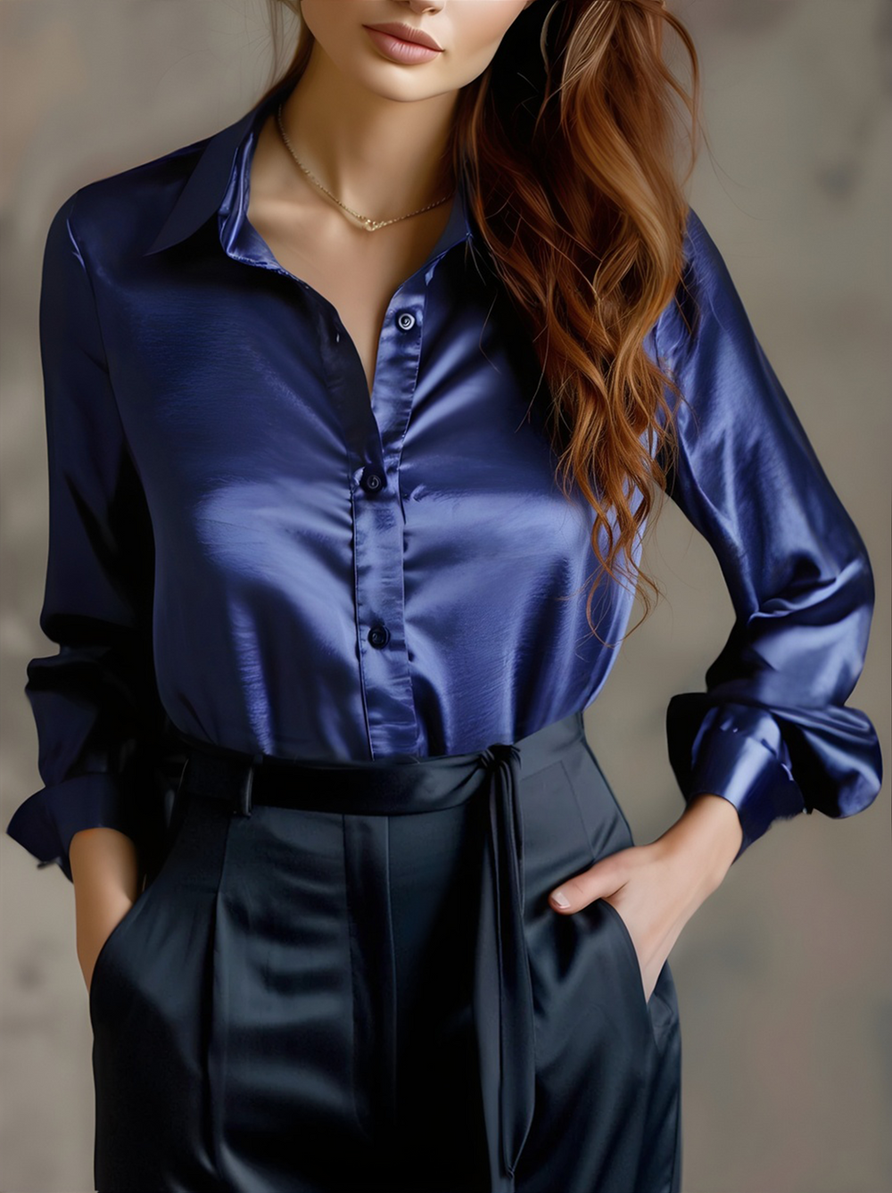 Elegant Black Satin Long Sleeves Blouse ZJ