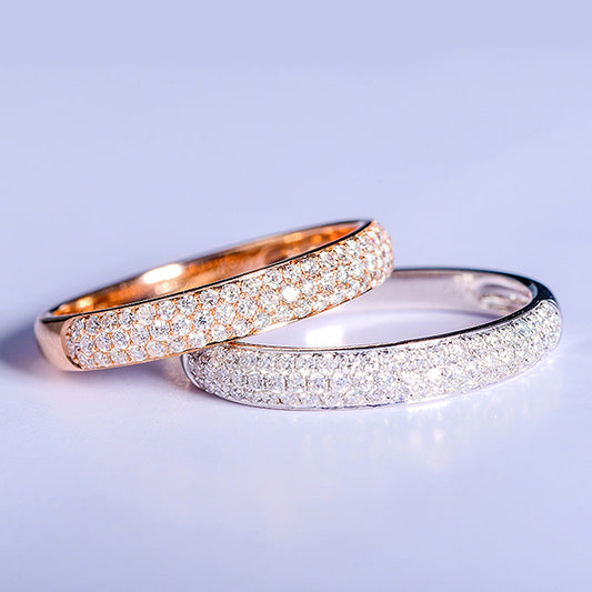 Exclusive 3 Rows Round Cut Half-Eternity Sterling Silver Wedding Band Shineofdiamond