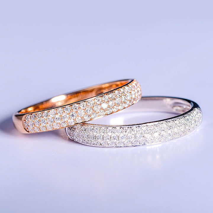 Exclusive 3 Rows Round Cut Half-Eternity Sterling Silver Wedding Band Shineofdiamond