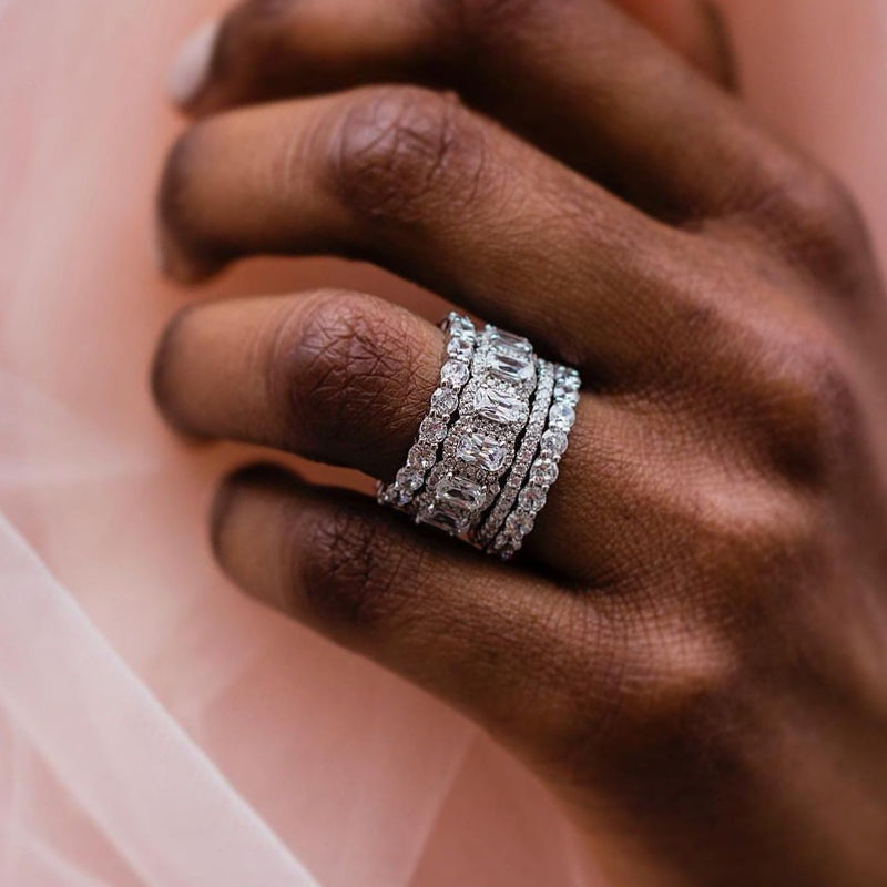 4PCS Cushion Cut Wedding Band Set In Sterling Silver hot