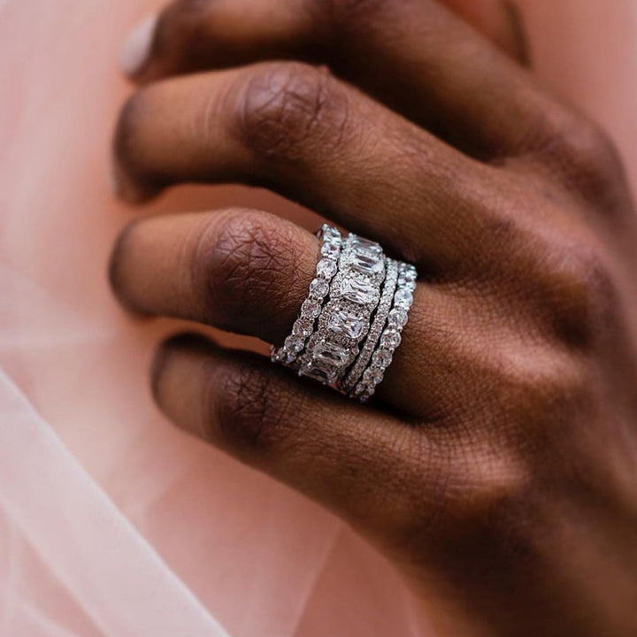 4PCS Cushion Cut Wedding Band Set In Sterling Silver hot