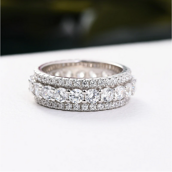 Eternity Round Cut Triple-Row Wedding Band In Sterling Silver Shineofdiamond