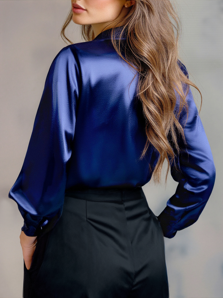 Elegant Black Satin Long Sleeves Blouse ZJ