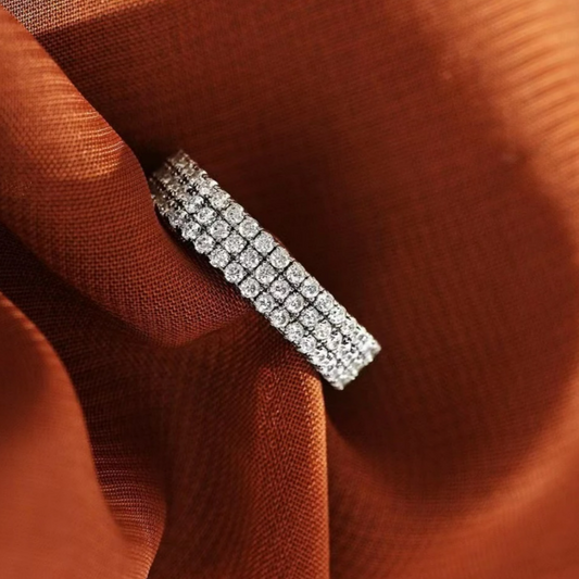 Luxury Paved Round Cut Wedding Band in Silver Tone Shineofdiamond