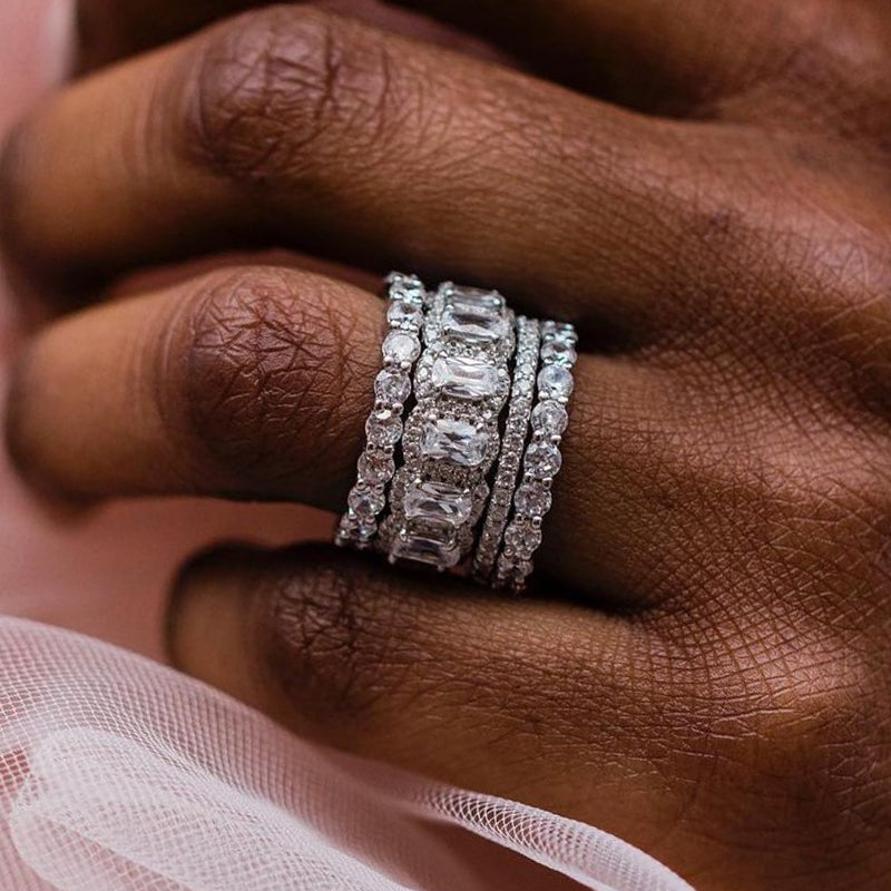 4PCS Cushion Cut Wedding Band Set In Sterling Silver hot