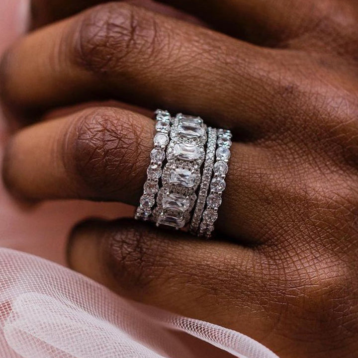 4PCS Cushion Cut Wedding Band Set In Sterling Silver hot