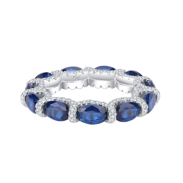 Oval Cut Eternity Sterling Silver Wedding Band shine of diamond