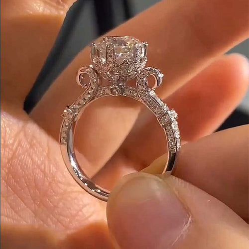 Vintage 6 Prongs Round Cut Engagement Ring In Sterling Silver shineofdiamond