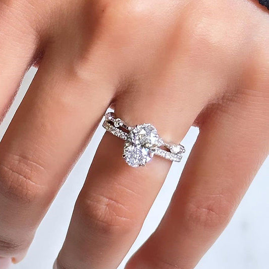Crushed Ice Oval Cut Wedding Bridal Set In Sterling Silver Shineofdiamond