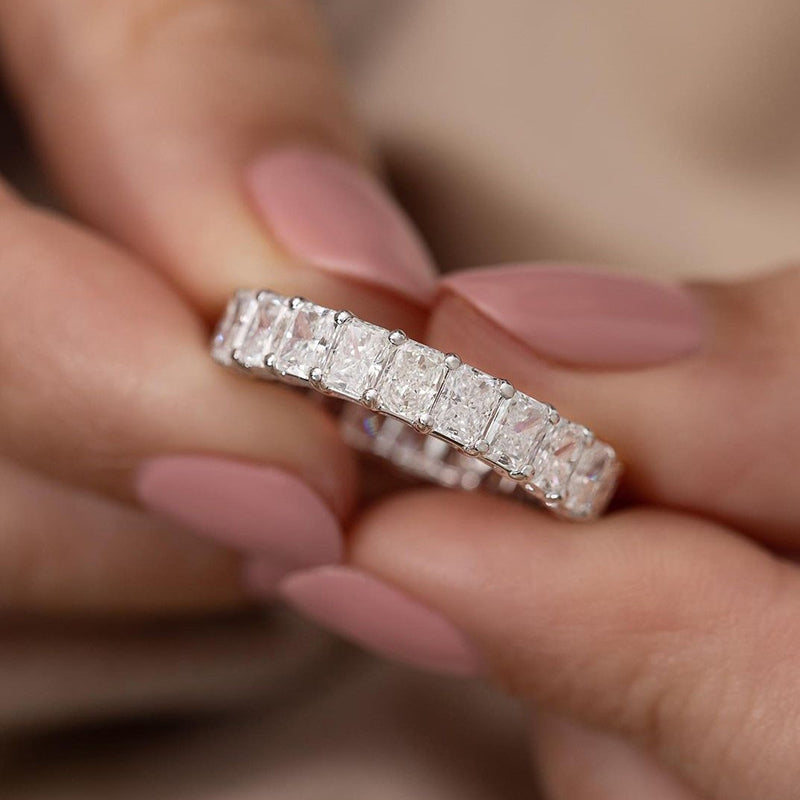 Luxurious 3PCS Radiant Cut Sterling Silver Wedding Bridal Set Shineofdiamond