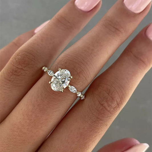 Unique Oval Cut Sterling Silver Engagement Ring Shineofidamond
