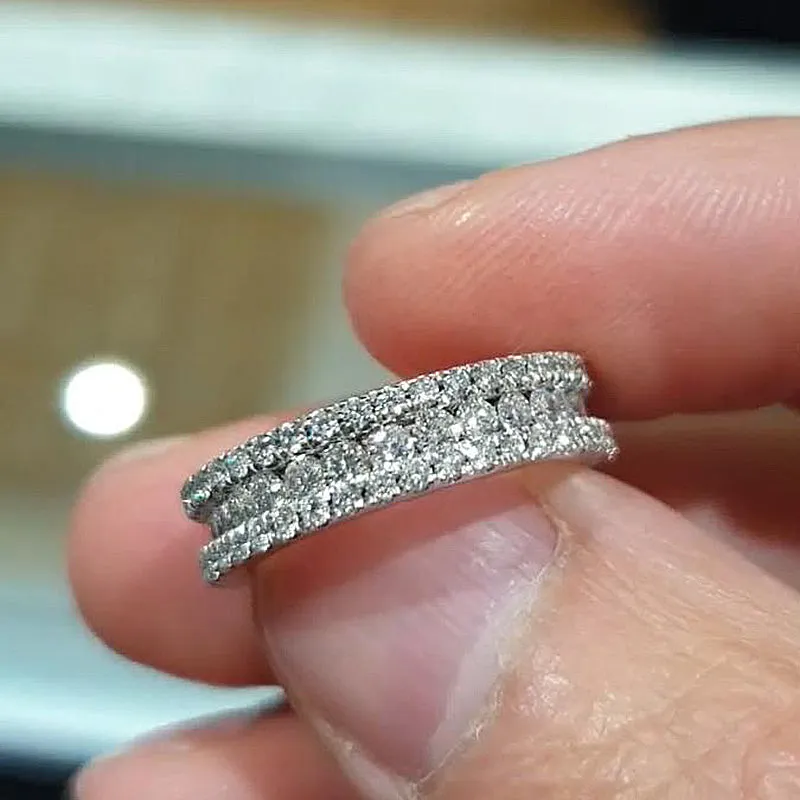 Stunning 3 Row Design Round Cut Sterling Silver Wedding Band Shineofdiamond