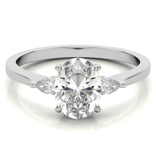 Oval Cut and Pear 3-Stone Sterling Silver Engagement Ring shine of diamond