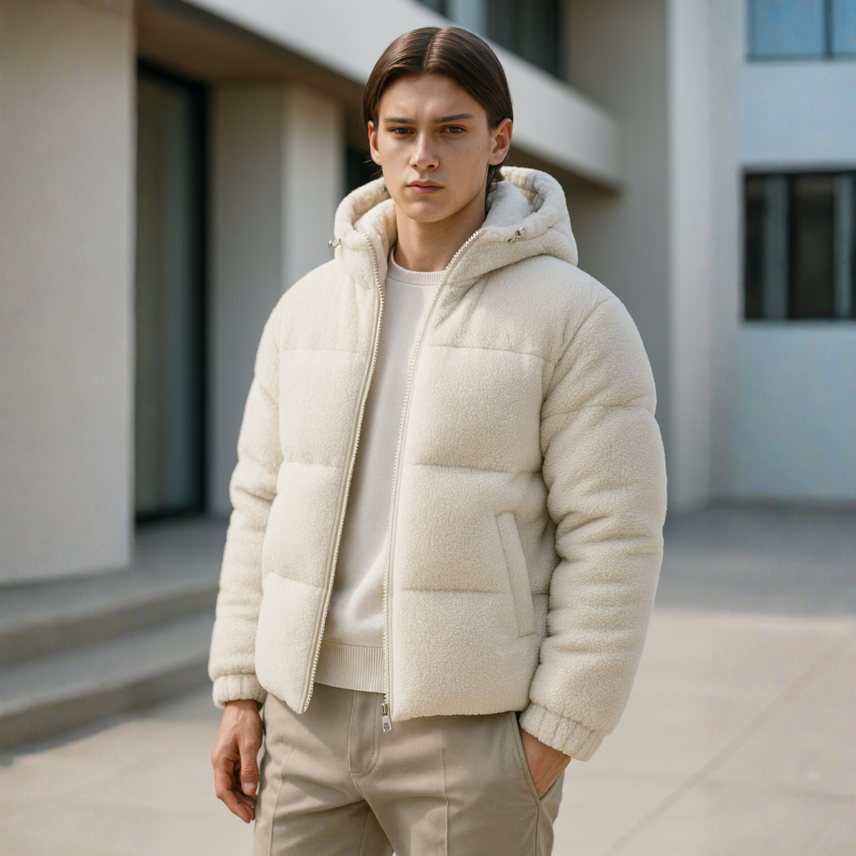 Kareem - Doudoune Sherpa Hooded Jacket Light Beige
