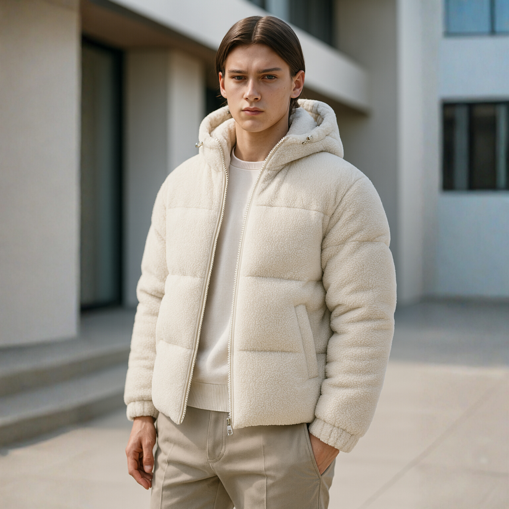 Kareem - Doudoune Sherpa Hooded Jacket Light Beige